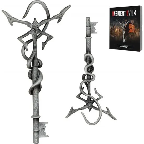 Metal replica of the Insignia Key from Resident Evil 4 featuring the Los Iluminados emblem