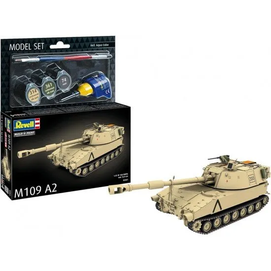 Revell model kit box for the M109 A2 self-propelled howitzer with included paints and brush