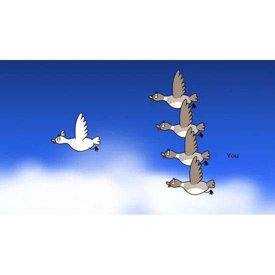 A group of colourful cartoon characters dancing in perfect synchronisation to a rhythmic beat