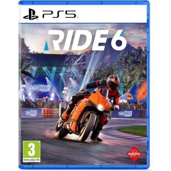 RIDE 6 PS5 box art featuring a high-performance sportbike on a scenic coastal track