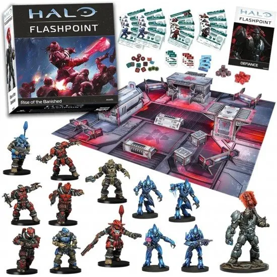 Halo Flashpoint Rise of the Banished expansion box showing the limited edition Atriox model leading Jiralhanae and Sangheili forces