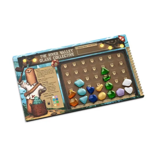 River Valley Glassworks board game box featuring woodland creature glassmakers and colourful river glass tile artwork
