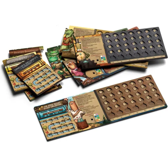River Valley Glassworks board game box featuring woodland creature glassmakers and colourful river glass tile artwork