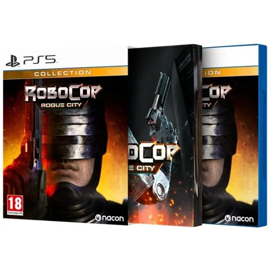 RoboCop Rogue City Collection PS5 The box art for RoboCop: Rogue City Collection on PS5, showing RoboCop in a futuristic, dystopian city setting.