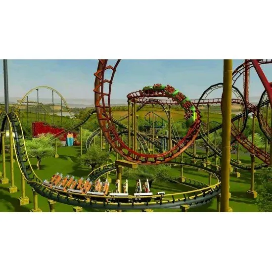 RollerCoaster Tycoon 3: Complete Edition game cover showing a large, colourful amusement park with rollercoasters, water slides, and animal habitats