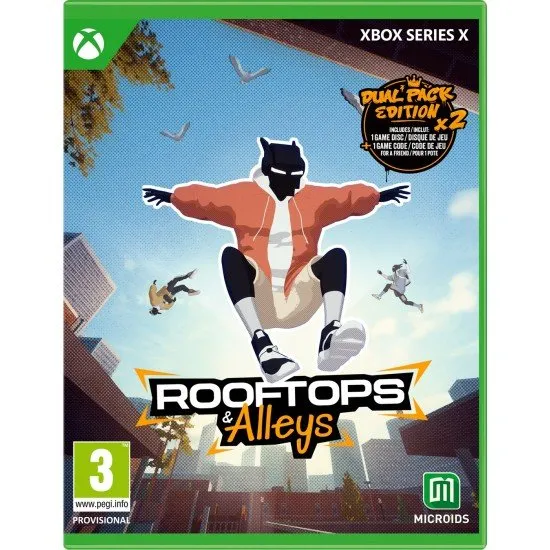 Rooftops & Alleys Dual Pack Edition Xbox Series X The box art for Rooftops & Alleys - Dual Pack Edition on Xbox Series X, showing a character performing a parkour jump on a rooftop.