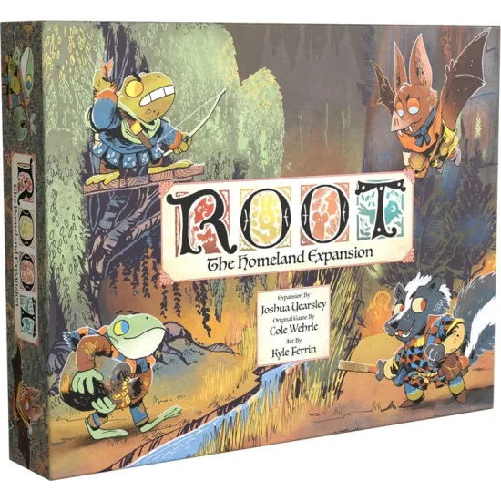 Root Homeland Expansion box featuring Lilypad Diaspora Twilight Council and Knaves of the Deepwood new faction woodland artwork