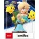An amiibo figure of Rosalina in her blue dress reading a storybook with two small Lumas beside her