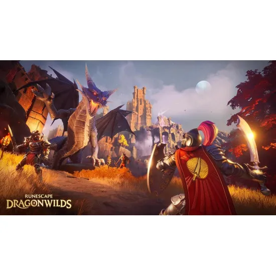 PlayStation 5 game case for RuneScape Dragonwilds depicting fantasy dragons and heroes battling in Ashenfall