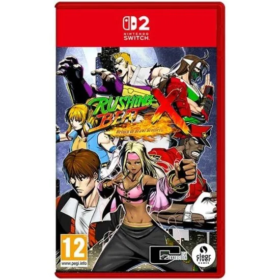 Rushing Beat X Switch 2 case featuring the main characters ready for battle in a vibrant city