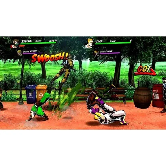 Rushing Beat X Switch 2 case featuring the main characters ready for battle in a vibrant city