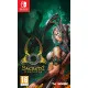 A Nintendo Switch game case displaying a battle scene with a Seraphim warrior wielding dual glowing blades against an incoming swarm of mutated undead monsters