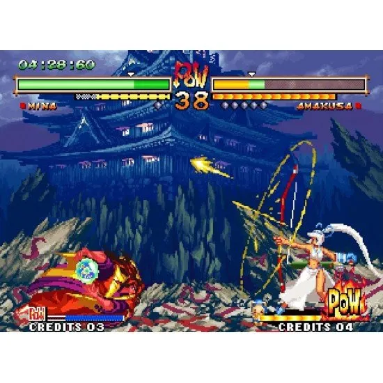 Two samurai clashing swords in a high-stakes duel with a vibrant traditional Japanese background