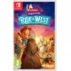 A Nintendo Switch game case featuring a girl testing her skills at barrel racing on a brown horse while her friends cheer from the ranch fence