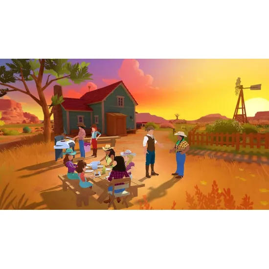 A PlayStation 5 game case depicting four teenage girls riding beautifully detailed horses across a wide open western canyon landscape with a wooden ranch in the distance