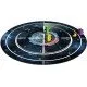 A circular star chart board with rotating orbital rings, telescope tokens, and a smartphone showing the UAP tracking app
