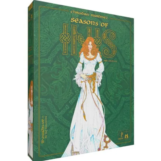 Seasons of Inis expansion box featuring Celtic artwork and seasons wheel design for the Inis board game