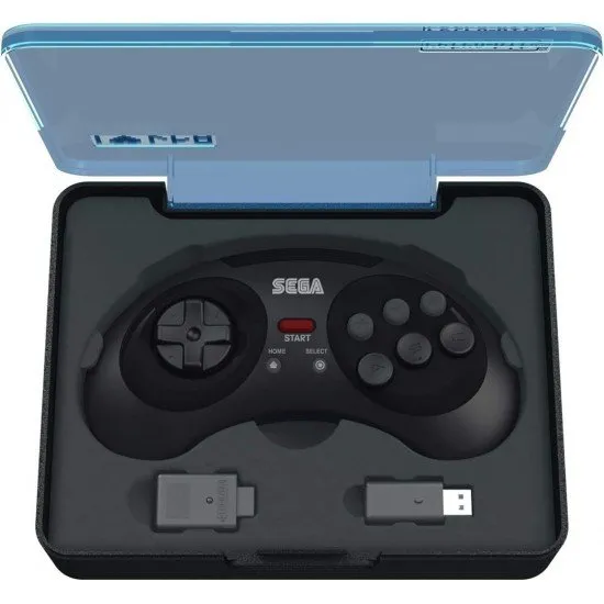 Retro-Bit SEGA Mega Drive 8-Button Arcade Pad 2.4GHz Wireless controller and included exclusive SEGA storage case