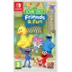 A Nintendo Switch game case featuring Elmo hugging his dog Tango alongside Abby Cadabby and Cookie Monster smiling in front of the iconic Sesame Street sign