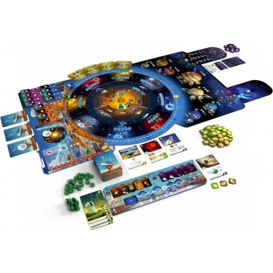 The box art for SETI: Search for Extraterrestrial Intelligence, showing a futuristic telescope, probes, and planets.