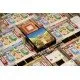 A collection of colourful high-quality dice and erasable wonder trays from the 7 Wonders Dice game