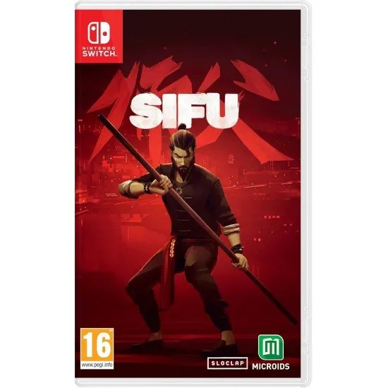 Sifu video game cover art showing the protagonist in a martial arts stance against a red and black background (Switch cover)