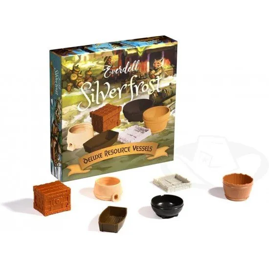Detailed deluxe resource bowls designed to look like carved stone and wood for a board game