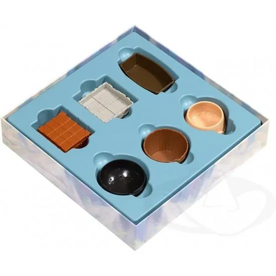 Detailed deluxe resource bowls designed to look like carved stone and wood for a board game