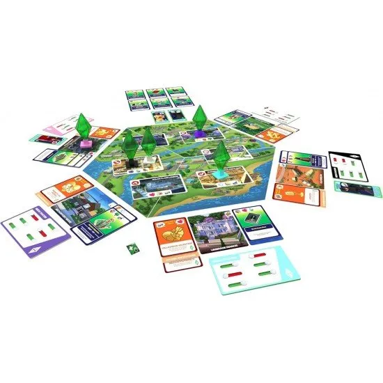 The Sims Board Game box showing the iconic green plumbob and various Sim characters