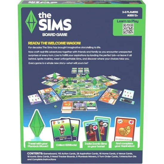 The Sims Board Game box showing the iconic green plumbob and various Sim characters
