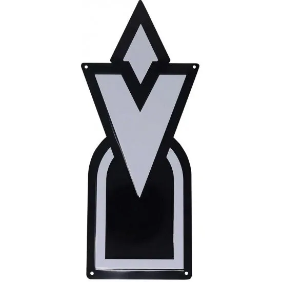 Metal tin sign featuring the black and white Skyrim quest marker symbol with embossed details