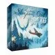 Sleeping Gods Distant Skies board game box featuring a 1930s cargo plane flying over a mysterious, rugged landscape