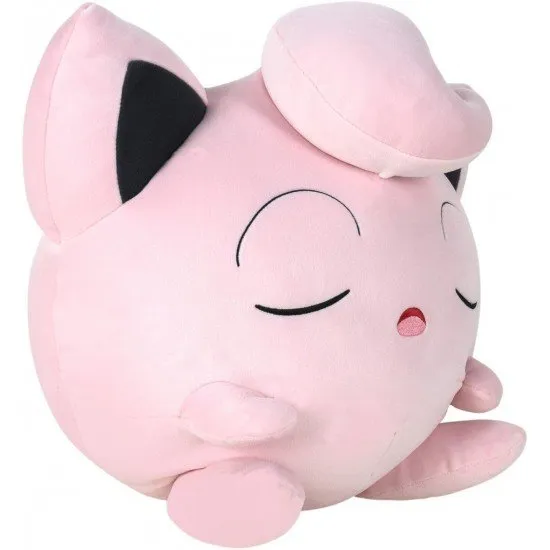 sleeping Jigglypuff Pokémon Plush An 18-inch Pokémon Jigglypuff plush toy, shown in its unique sleeping posture with a soft, rounded shape and pink body.