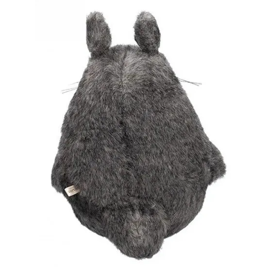 Large grey Big Totoro plush with a wide friendly smile and signature chest markings