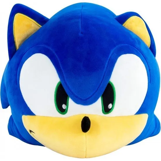 An official 15-inch Sonic the Hedgehog Head plush toy from the Club Mocchi Mocchi collection, with a soft, squishy texture.