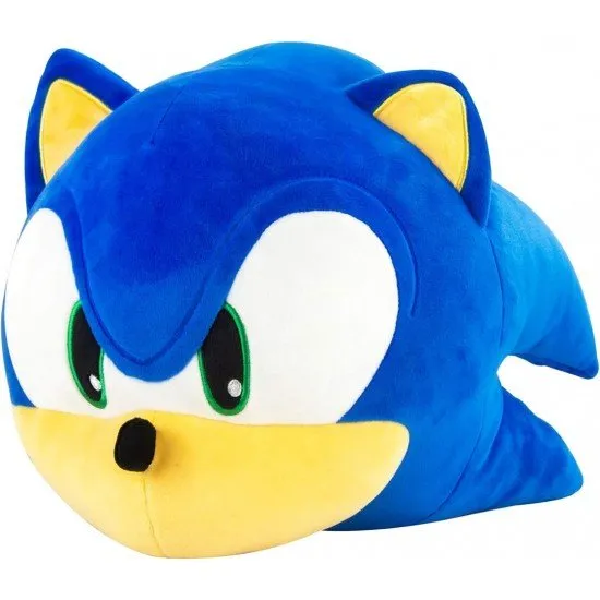 An official 15-inch Sonic the Hedgehog Head plush toy from the Club Mocchi Mocchi collection, with a soft, squishy texture.