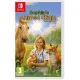 A Nintendo Switch game case featuring a young female vet gently wrapping a bandage around the leg of a small, adorable goat inside a brightly lit clinic cabin