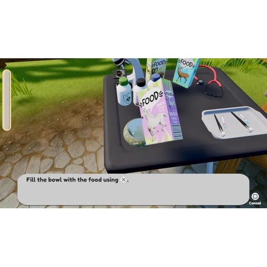 A Nintendo Switch game case featuring a young female vet gently wrapping a bandage around the leg of a small, adorable goat inside a brightly lit clinic cabin