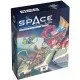 Space Lab board game cover showing an international space station orbiting Earth with various astronaut and science cards