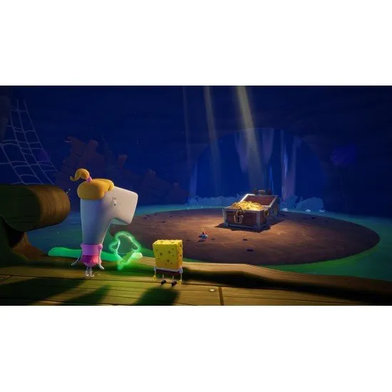The box art for SpongeBob SquarePants: Titans of the Tide on PS5, showing SpongeBob and Patrick with a spooky, ghostly glow.