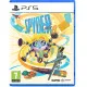 A PlayStation 5 game case depicting a small, metallic blue robot spider equipped with gadgets crawling along a highly detailed dashboard inside a vintage retro spy vehicle