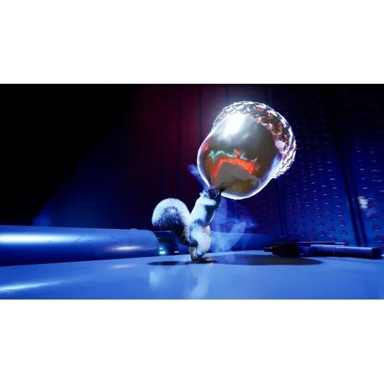 A squirrel wearing sunglasses holding a submachine gun while standing on a suburban fence