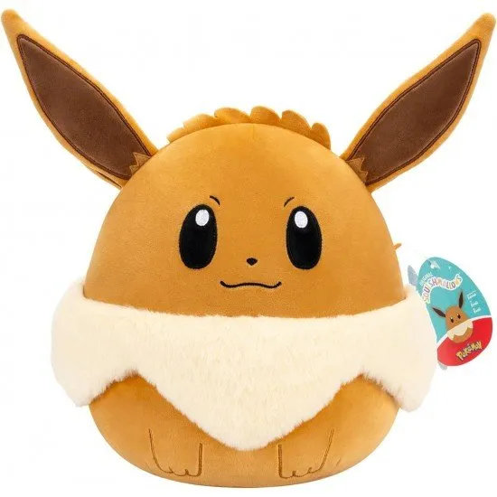 An official Pokémon Eevee Squishmallows plush toy, shown in its signature ultra-soft, squeezable form.