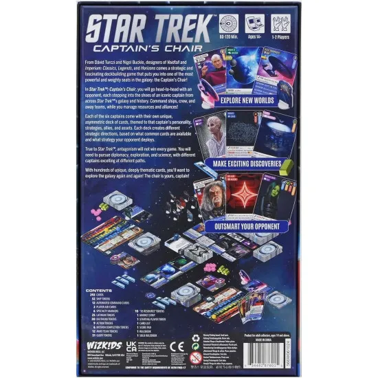 Star Trek Captain's Chair asymmetric 2-player card game box featuring six iconic Star Trek captains artwork
