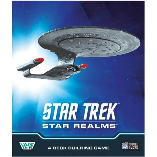 A collection of illustrated Star Trek starship cards featuring iconic vessels from the franchise in a deck-building game layout