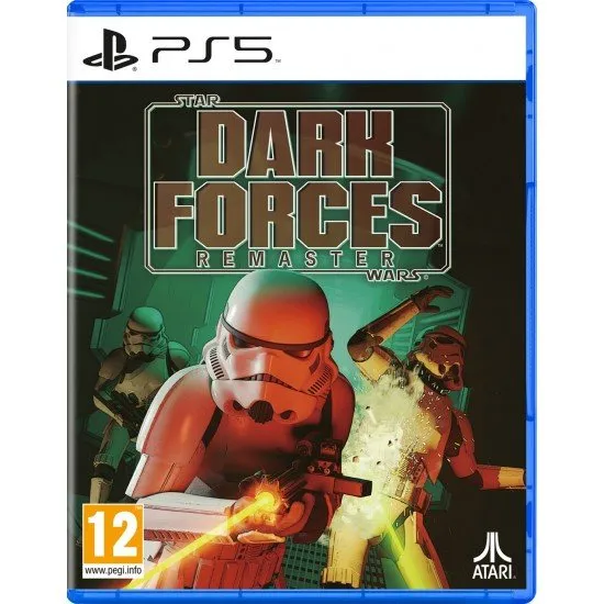 STAR WARS: Dark Forces Remaster game cover showing Kyle Katarn in a firefight with Imperial Stormtroopers and a Dark Trooper