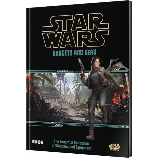 A high-quality hardcover roleplaying book featuring various blasters, droids, and armoured suits from the Star Wars universe