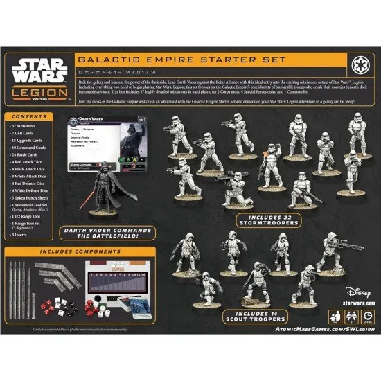 Star Wars Legion Galactic Empire Starter Set box showing Darth Vader leading Stormtroopers and TIE Fighters