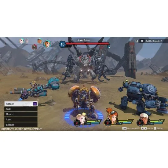 Lukida riding her slingshot-wielding Motorbot across a vast desert landscape with giant rusted shipwrecks in the background
