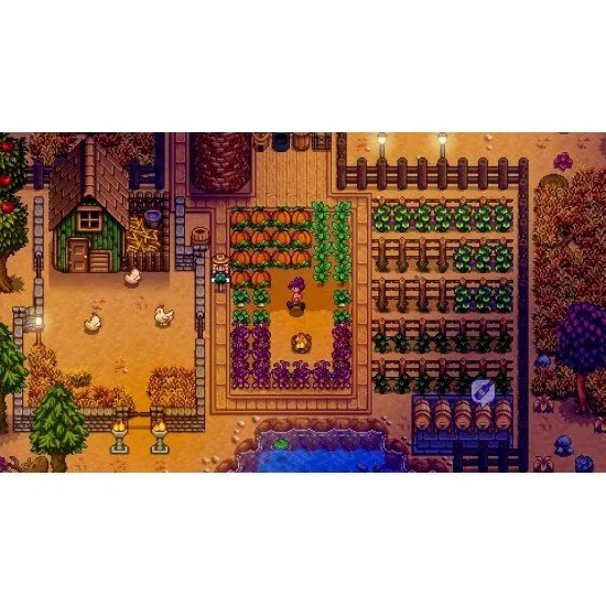 The Nintendo Switch box art for Stardew Valley, featuring a peaceful farm scene with characters, crops, and animals.